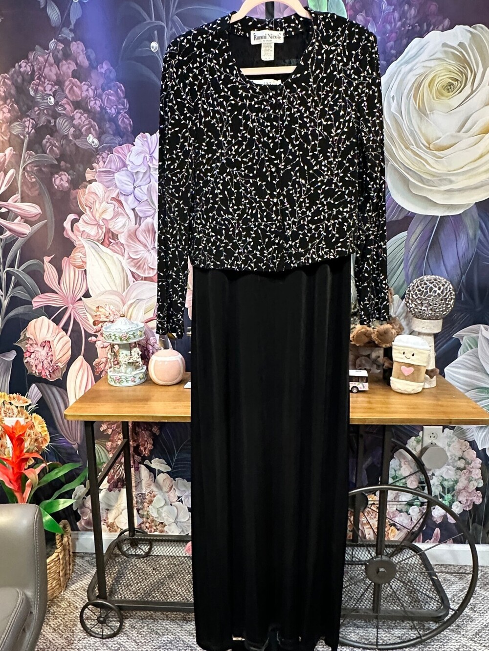 Ronni Nicole 12 Black Glitter Maxi Dress Set Bolero Jacket Evening Classic